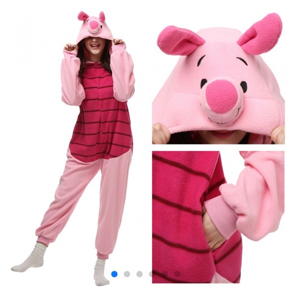 Piglet Striped Hooded Onesie Costume - Picture 2 of 7